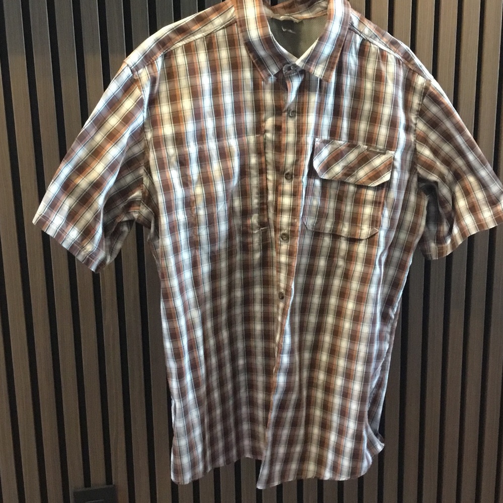 Eddie Bauer Short-Sleeve Plaid Button-Down Shirt - Brown & White